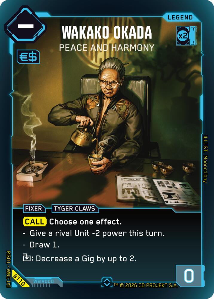 Wakako Okada - Peace and Harmony (Welcome to Night City - Beta) — Cyberpunk TCG card