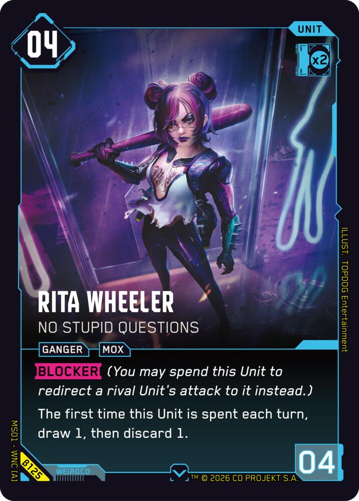 Rita Wheeler - No Stupid Questions (Welcome to Night City - Beta) — Cyberpunk TCG card