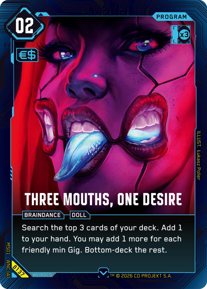 Three Mouths, One Desire (Welcome to Night City - Beta) — Cyberpunk TCG card