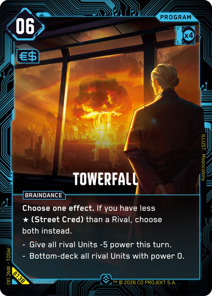 Towerfall (Welcome to Night City - Beta) — Cyberpunk TCG card