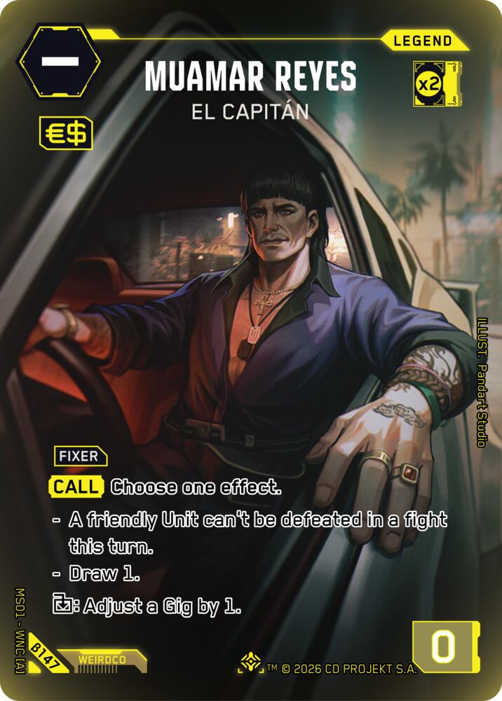 Muamar Reyes - El Capitan (Welcome to Night City - Beta) — Cyberpunk TCG card