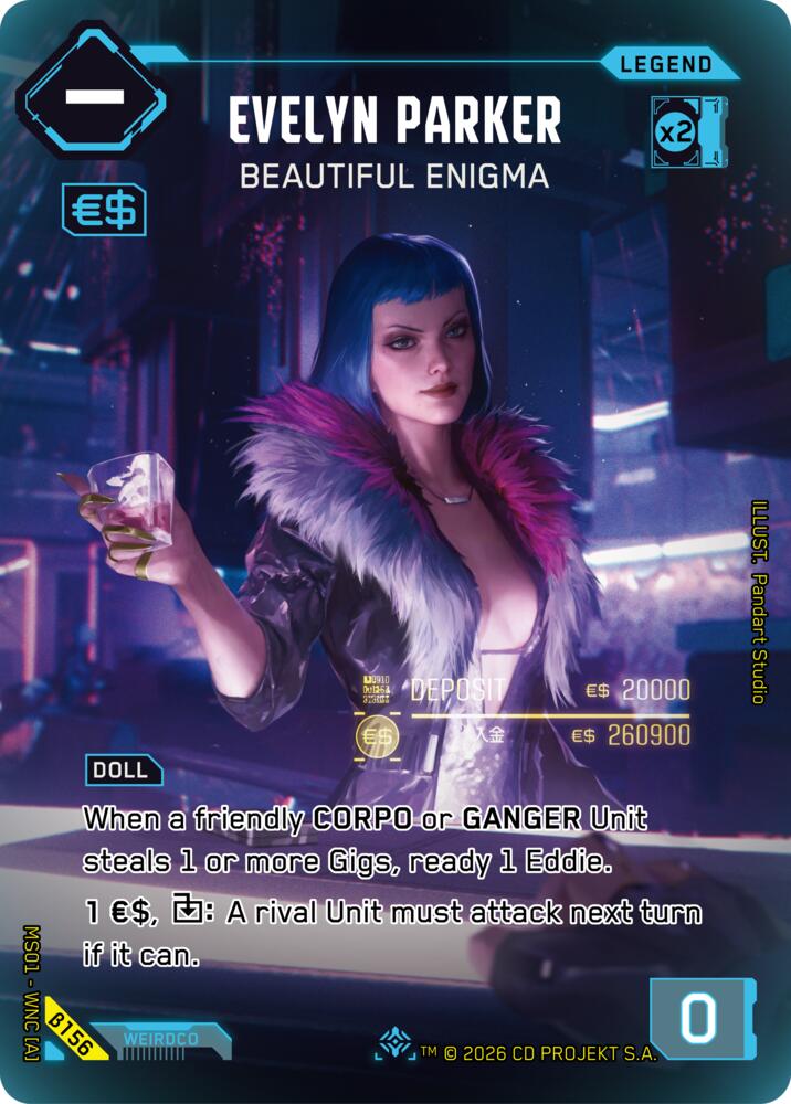 Evelyn Parker - Beautiful Enigma (Welcome to Night City - Beta) — Cyberpunk TCG card