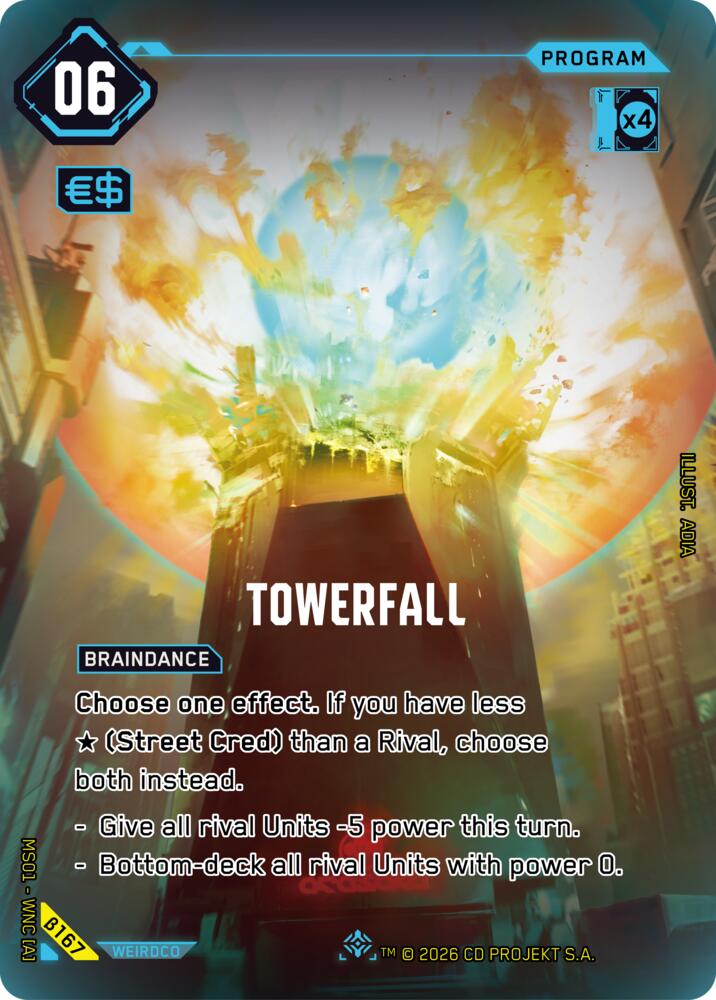 Towerfall (Welcome to Night City - Beta) — Cyberpunk TCG card