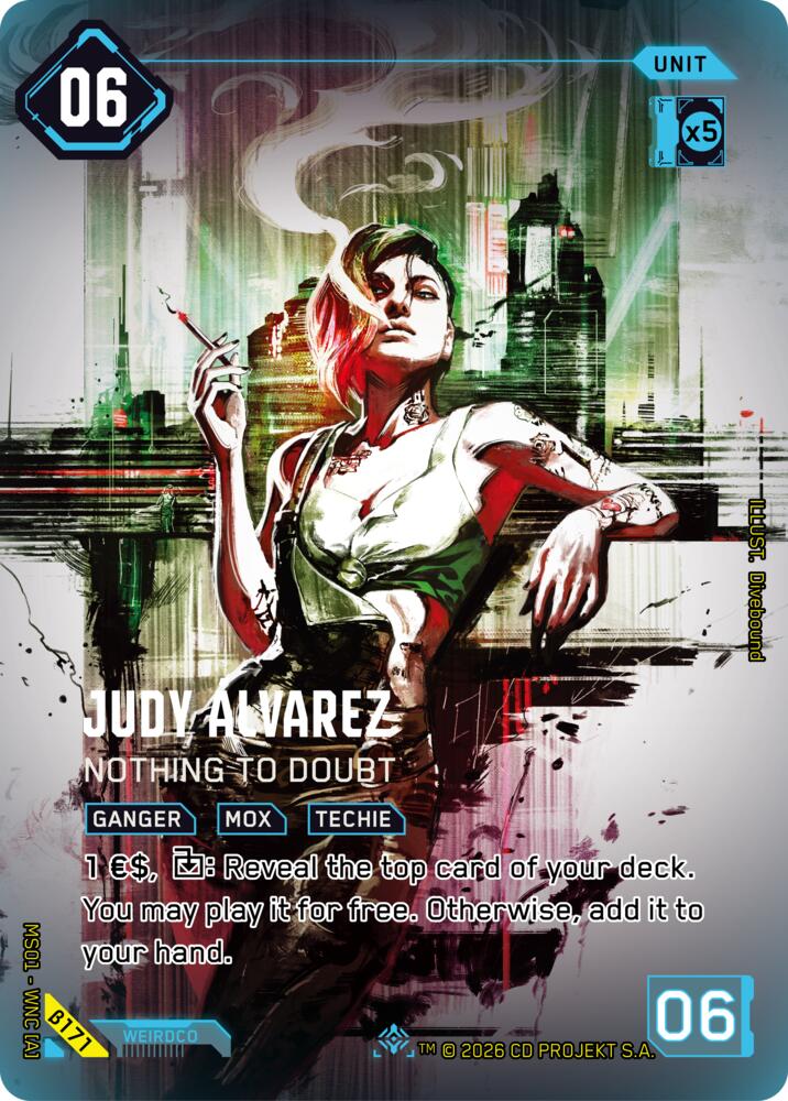 Judy Alvarez - Nothing to Doubt (Welcome to Night City - Beta) — Cyberpunk TCG card