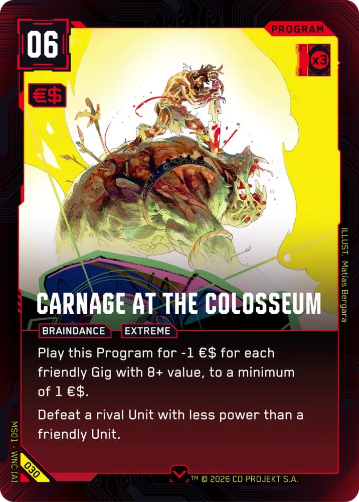Carnage at the Colosseum (Welcome to Night City - Retail) — Cyberpunk TCG card