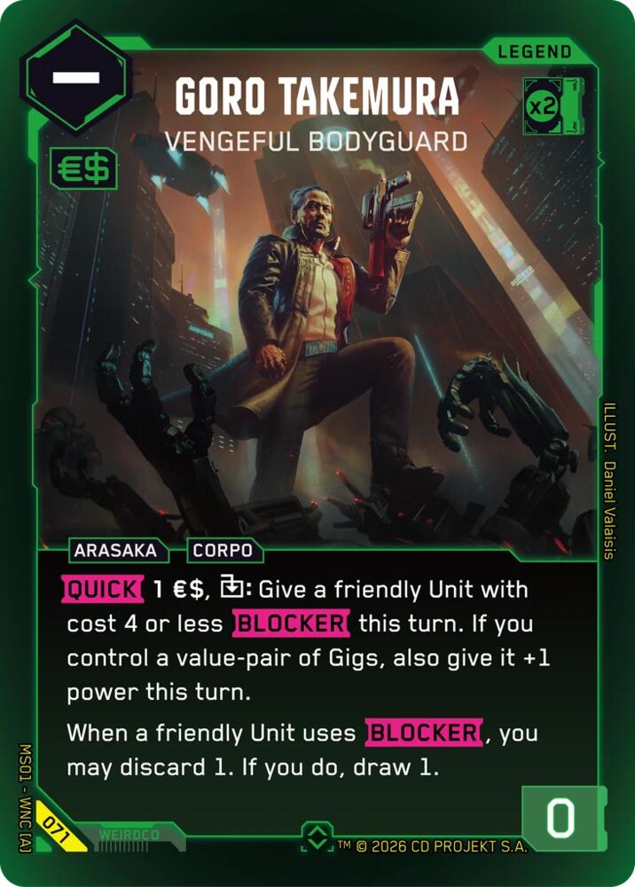 Goro Takemura - Vengeful Bodyguard (Welcome to Night City - Retail) — Cyberpunk TCG card
