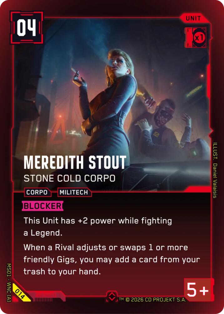 Meredith Stout - Stone Cold Corpo (Welcome to Night City - Retail) — Cyberpunk TCG card