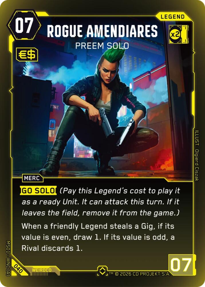 Rogue Amendiares - Preem Solo (Welcome to Night City - Retail) — Cyberpunk TCG card
