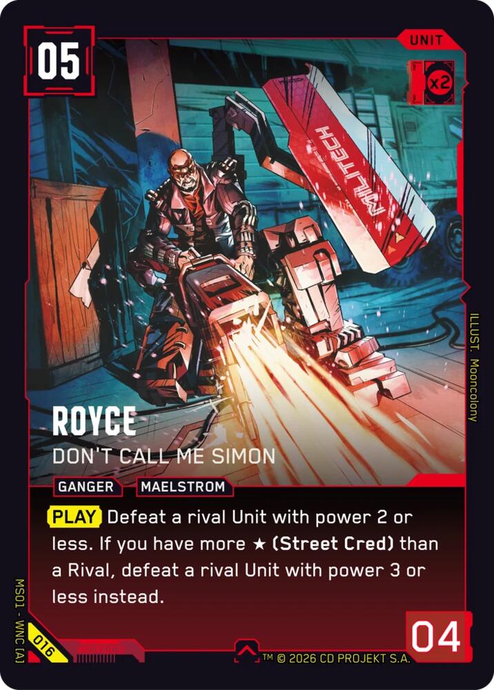 Royce - Don't Call Me Simon (Welcome to Night City - Retail) — Cyberpunk TCG card