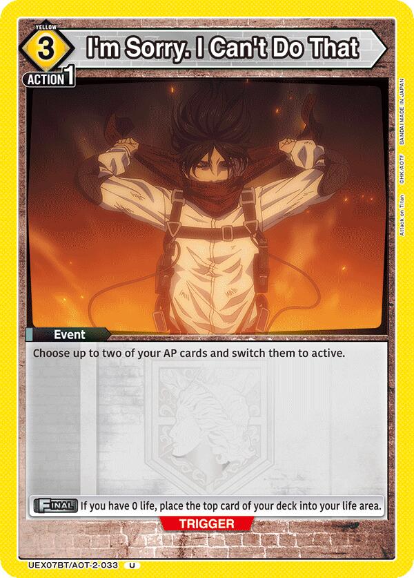 I'm Sorry. I Can't Do That (UEX07BT: Attack on Titan Vol. 2) — Union Arena card