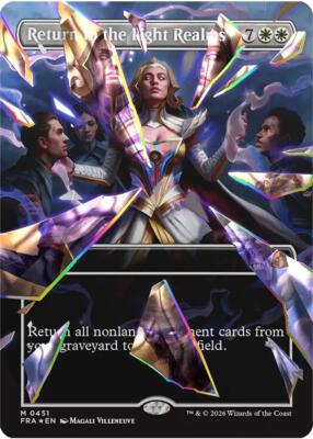 Return to the Light Realms (Borderless) (Facet Foil) (0415), la carta chase más cara de Reality Fracture