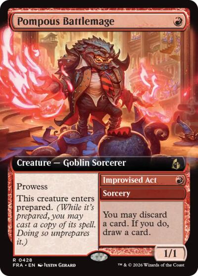 Pompous Battlemage (Extended Art) from FRA #428, Magic: The Gathering card