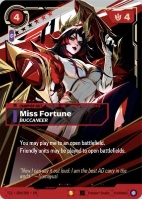 Miss Fortune, Buccaneer (T1 Worlds Champion Signature Edition Bundle) T1S 004/005 — Riftbound Promotional Cards