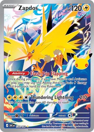 Zapdos 133/128 from ME: 30th Celebration