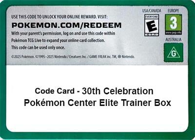 Code Card - 30th Celebration Pokemon Center Elite Trainer Box