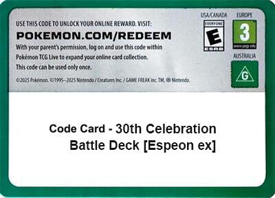 Code Card - 30th Celebration Battle Deck [Espeon ex] — ME: 30th Celebration English