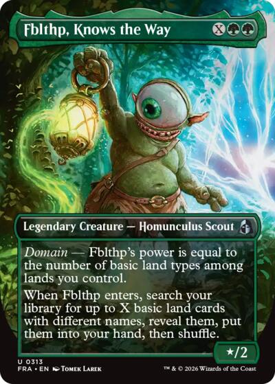 Fblthp, Knows the Way (Borderless) from FRA #313, Magic: The Gathering card