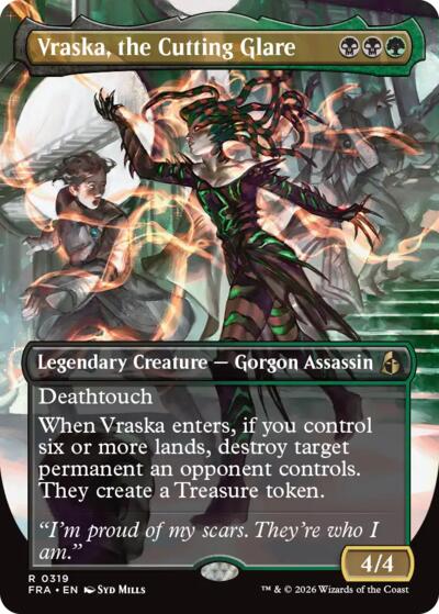 Vraska, the Cutting Glare (Borderless) from FRA #319, Magic: The Gathering card