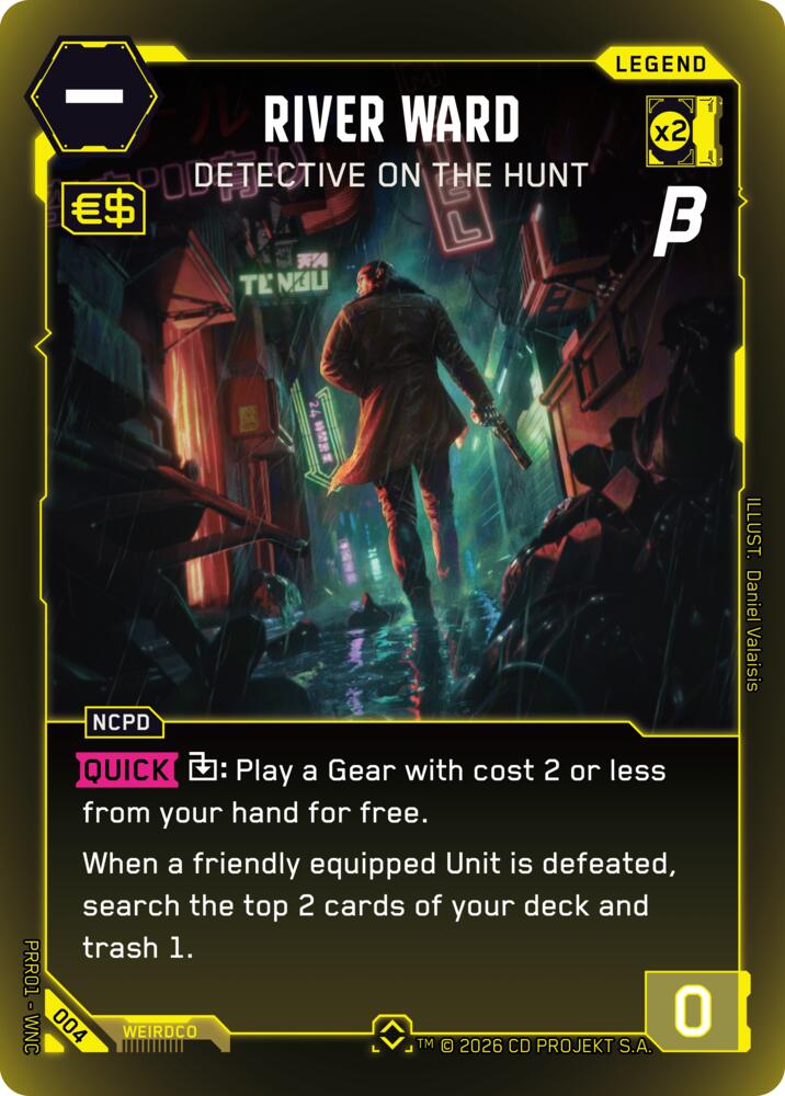 River Ward - Detective on the Hunt (Pre-Release Beta) — Cyberpunk TCG card