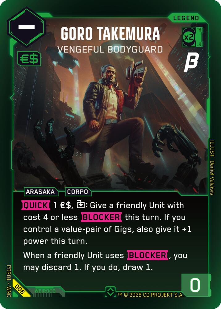 Goro Takemura - Vengeful Bodyguard (Pre-Release Beta) — Cyberpunk TCG card