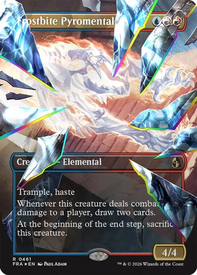 Frostbite Pyromental (Borderless, Facet Foil) from FRA #461, Magic: The Gathering card