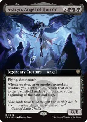 Avacyn, Angel of Horror (Extended Art), the top Commander: Reality Fracture chase card