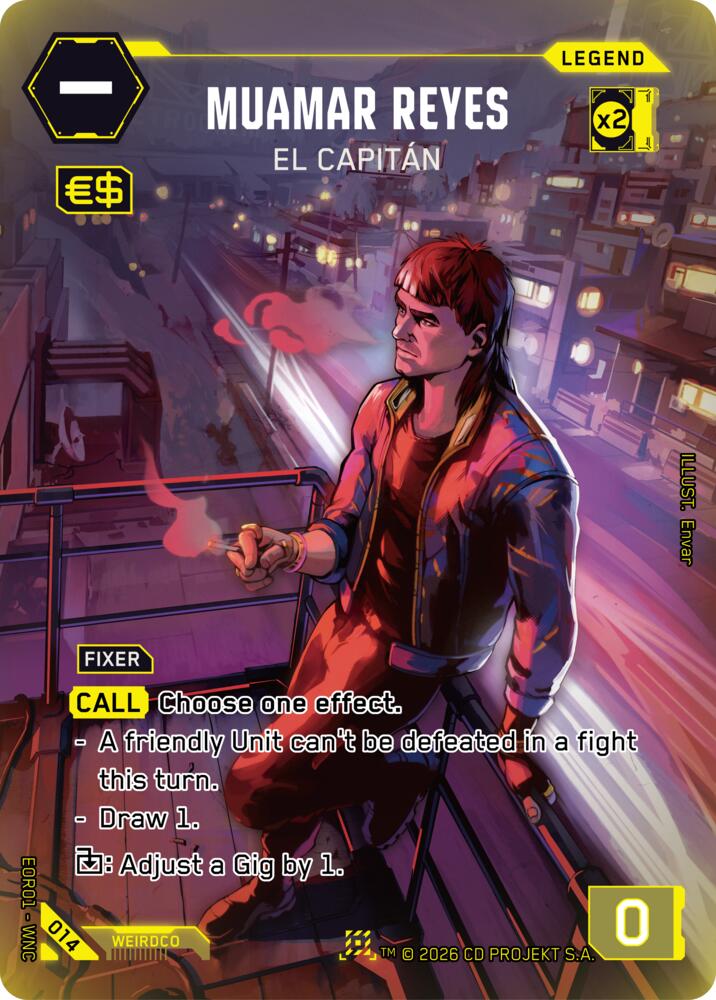 Muamar Reyes - El Capitan (Edgerunner Open Season 1) — Cyberpunk TCG card
