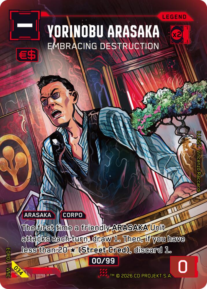 Yorinobu Arasaka - Embracing Destruction (Edgerunner Open Season 1) — Cyberpunk TCG card