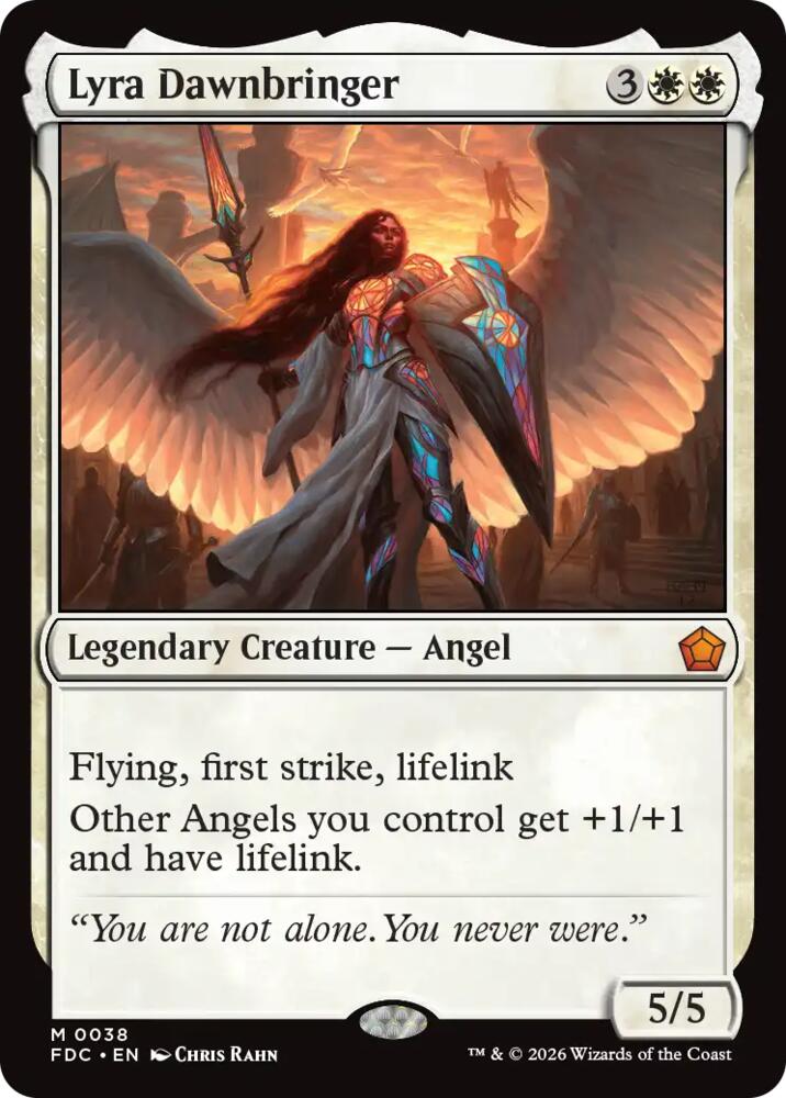 Lyra Dawnbringer from Commander: Foundations (FDC) #38, Magic: The Gathering card