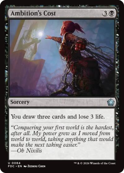 Ambition's Cost from FDC #84, Magic: The Gathering card