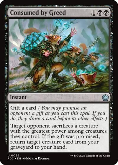 Consumed by Greed from FDC #92, Magic: The Gathering card