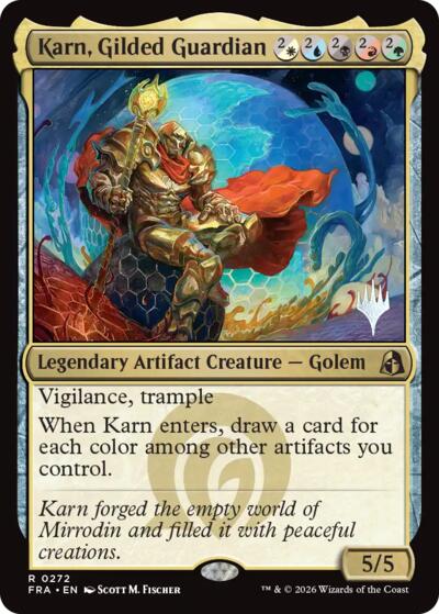 Karn, Gilded Guardian (Promo Pack) from PFRA #272p, Magic: The Gathering card