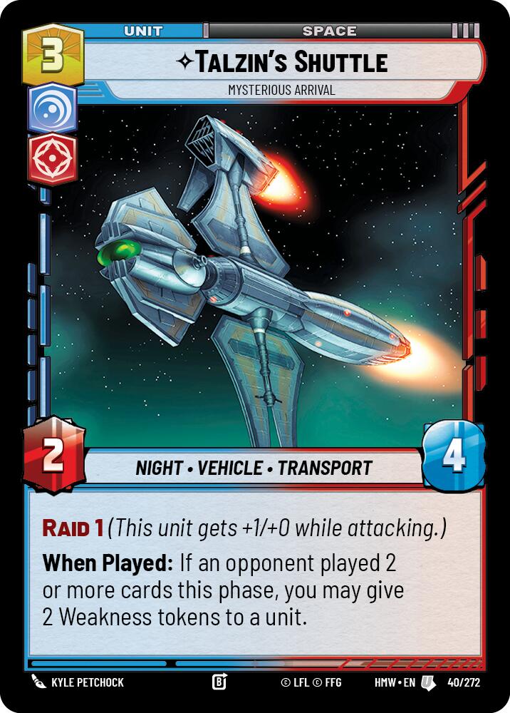 Talzin's Shuttle - Mysterious Arrival – Homeworlds #40/272 Star Wars: Unlimited card