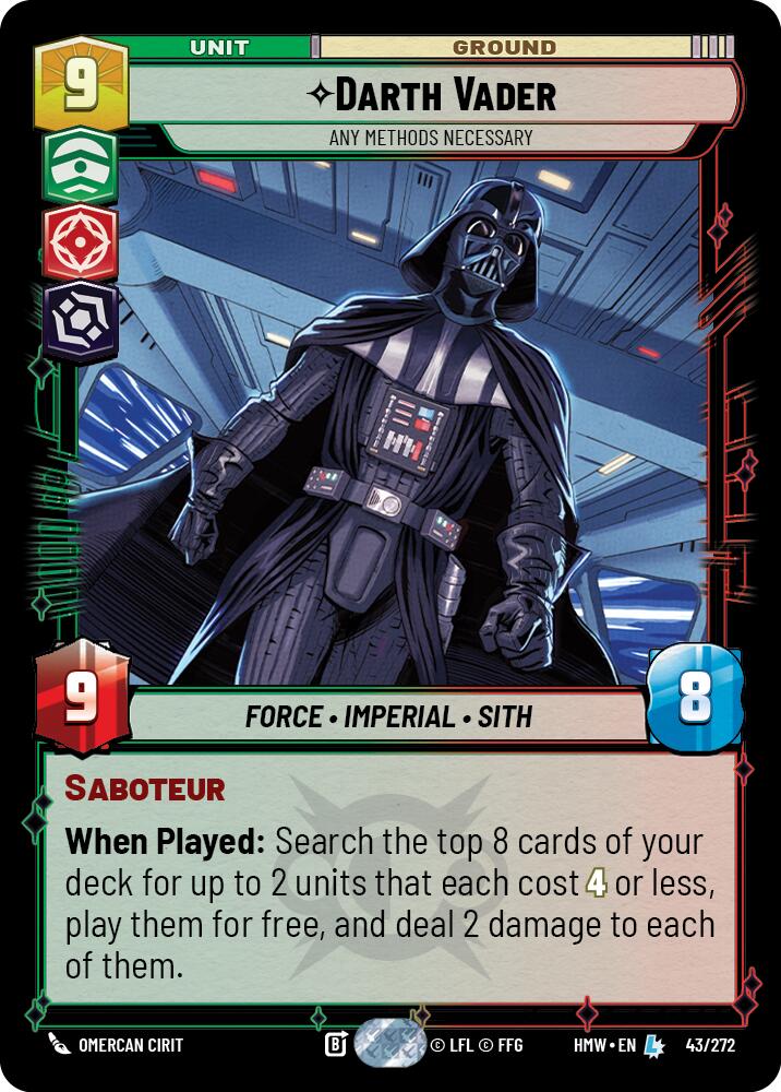 Darth Vader - Any Methods Necessary – Homeworlds #43/272 Star Wars: Unlimited card