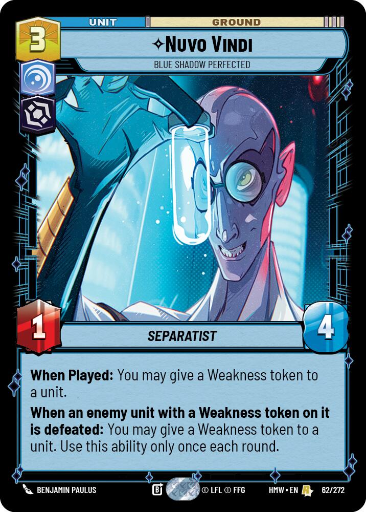 Nuvo Vindi - Blue Shadow Perfected – Homeworlds #62/272 Star Wars: Unlimited card