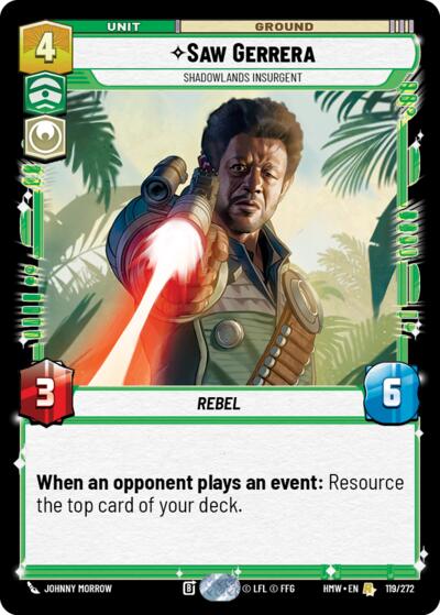 Saw Gerrera - Shadowlands Insurgent – Homeworlds #119/272 Star Wars: Unlimited card