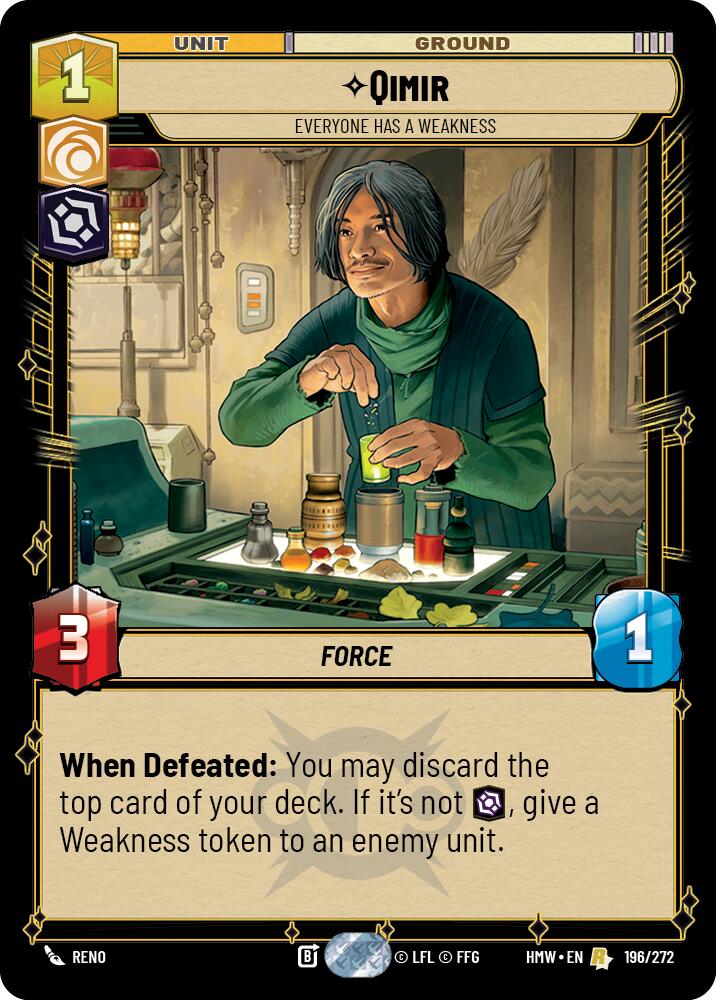 Qimir - Everyone Has a Weakness – Homeworlds #196/272 Star Wars: Unlimited card