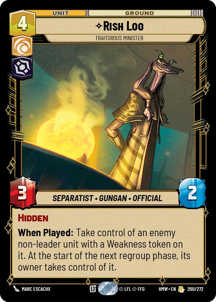 Rish Loo - Traitorous Minister – Homeworlds #200/272 Star Wars: Unlimited card