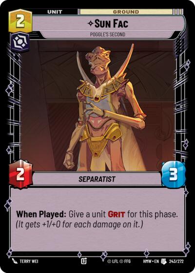 Sun Fac - Poggle's Second – Homeworlds #243/272 Star Wars: Unlimited card