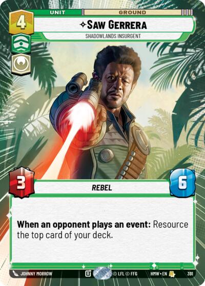 Saw Gerrera - Shadowlands Insurgent (Hyperspace) – Homeworlds #391 Star Wars: Unlimited card
