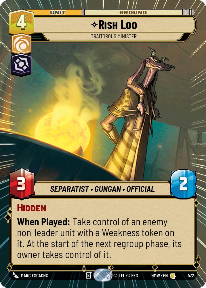 Rish Loo - Traitorous Minister (Hyperspace) – Homeworlds #472 Star Wars: Unlimited card