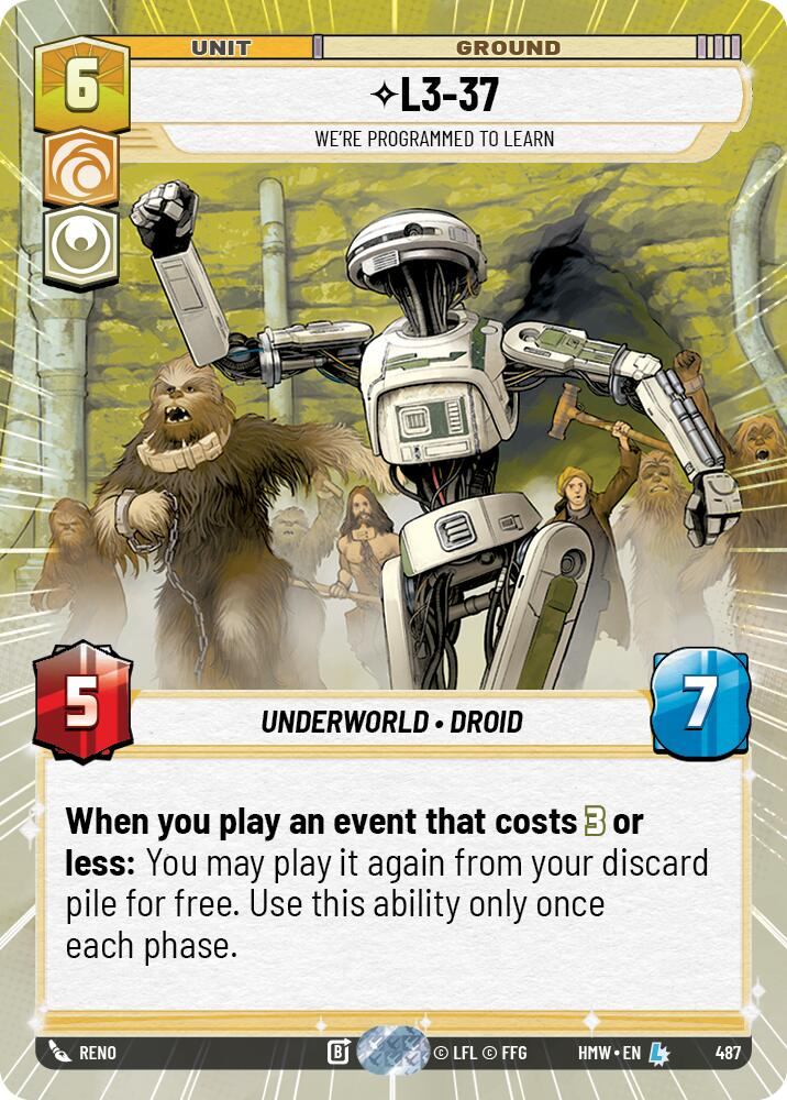 L3-37 - We're Programmed to Learn (Hyperspace) – Homeworlds #487 Star Wars: Unlimited card
