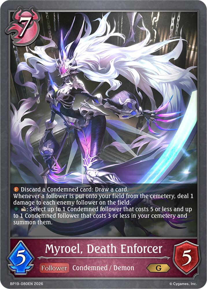 Myroel, Death Enforcer (BP19: Eightfold Retribution) — Shadowverse: Evolve card
