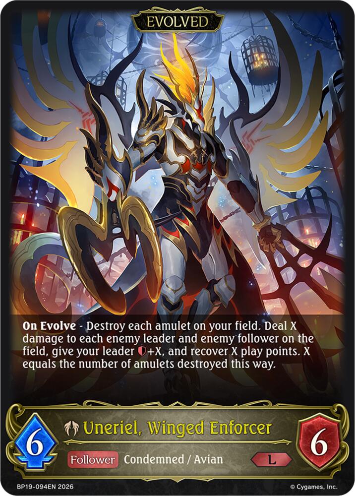 Uneriel, Winged Enforcer (Evolved) (BP19: Eightfold Retribution) — Shadowverse: Evolve card
