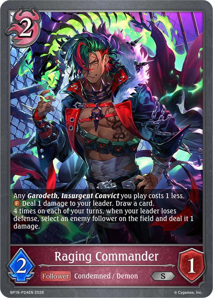 Raging Commander (BP19: Eightfold Retribution) — Shadowverse: Evolve card