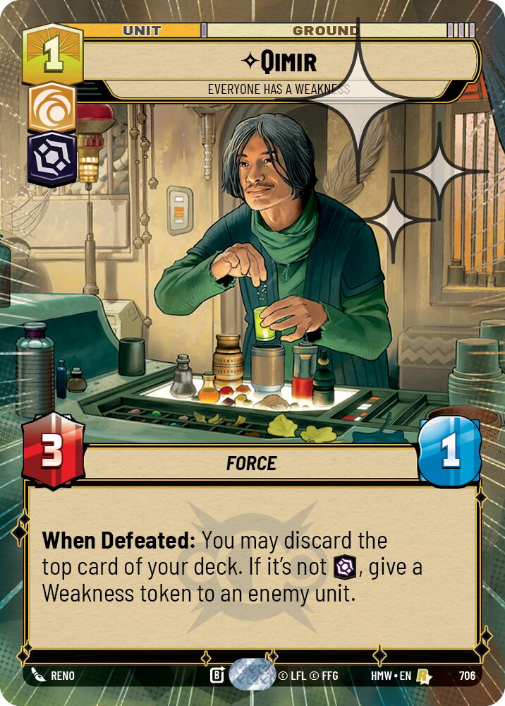 Qimir - Everyone Has a Weakness (Hyperspace Foil) – Homeworlds #706 Star Wars: Unlimited card