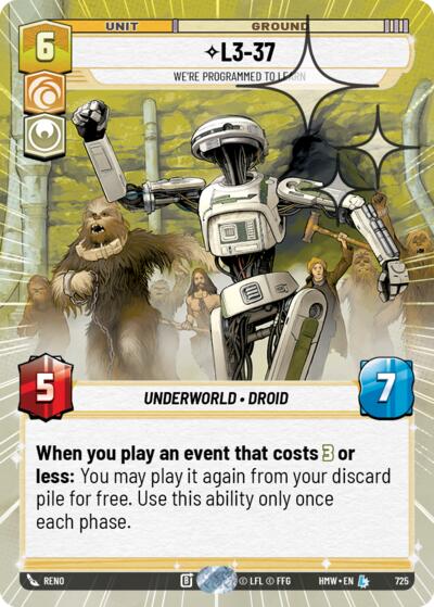 L3-37 - We're Programmed to Learn (Hyperspace Foil) – Homeworlds #725 Star Wars: Unlimited card
