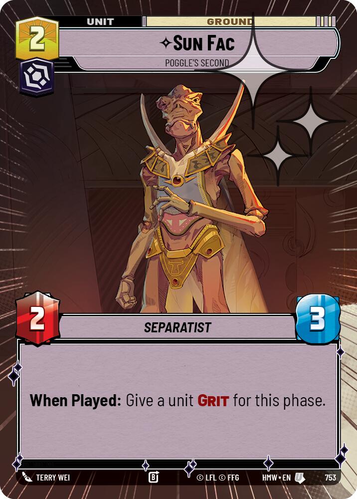 Sun Fac - Poggle's Second (Hyperspace Foil) – Homeworlds #753 Star Wars: Unlimited card