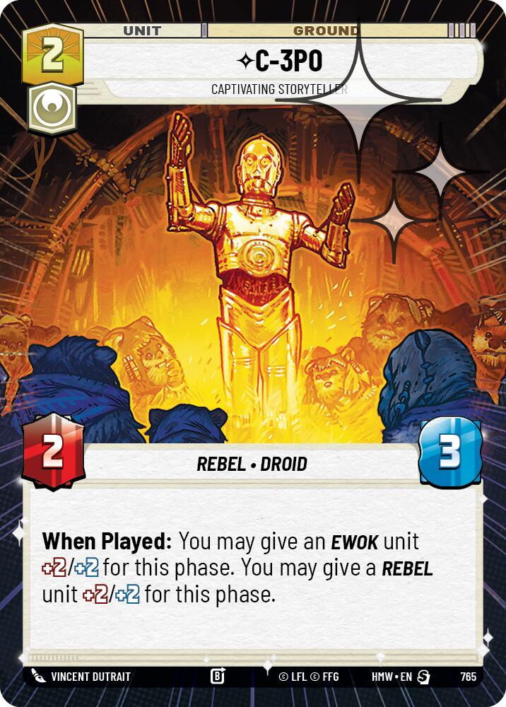 C-3PO - Captivating Storyteller (Hyperspace Foil) – Homeworlds #765 Star Wars: Unlimited card