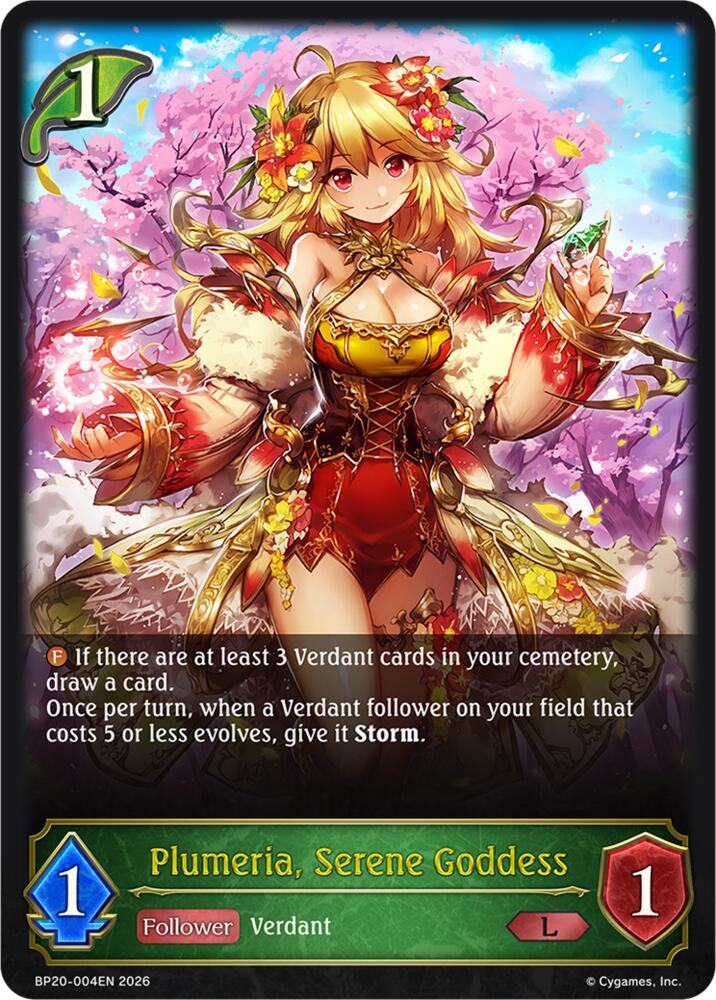 Plumeria, Serene Goddess (BP20: Omens and Heirs) — Shadowverse: Evolve card